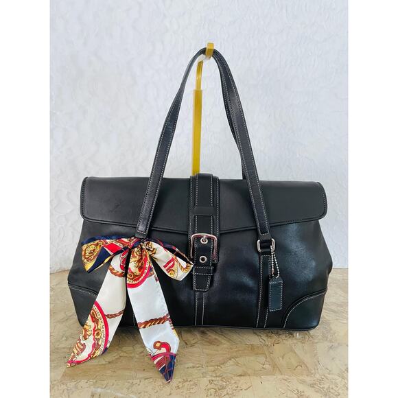 Coach Black Leather double handle Hampton Satchel Bag purse 9268 - Picture 1 of 10